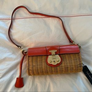 Talbots Wicker Purse with Orange Leather Accents